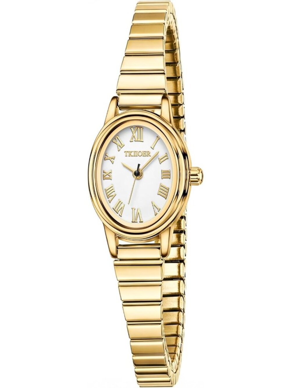 Stylish Small Gold Women's Watch, Easy Read Dial, Oval Case, Waterproof